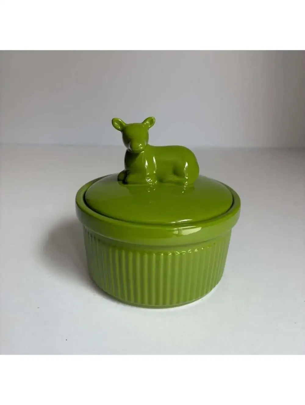 Martha Stewart Collection Green Cow Mini Lidded Ramekin Casserole Dish 4”